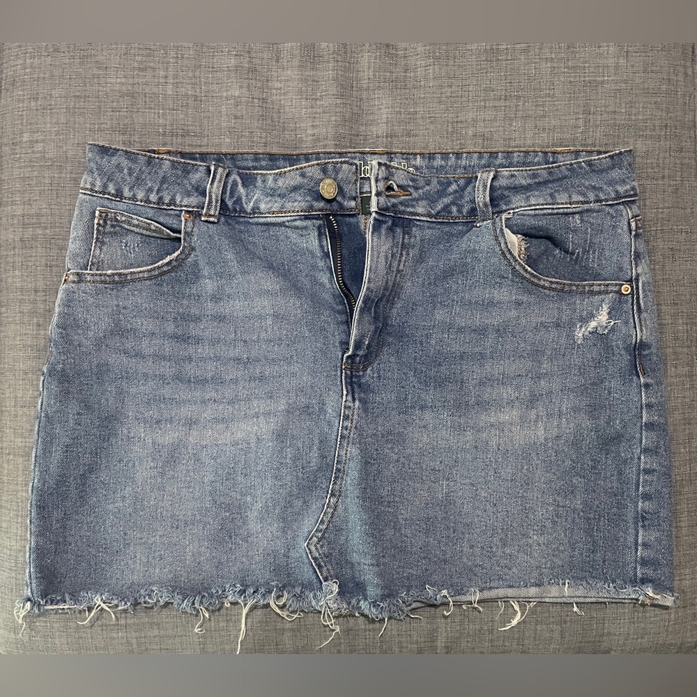 Denim Mini Skirt with Raw Hem - Blue